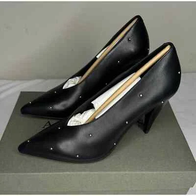 Zapatos AllSaints para mujer negros 5M Adrianna de cuero con tachuelas tacón alto pump court Foto 1 de 4