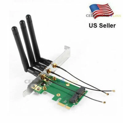 Mini PCI-E Express to PCI-E Wireless Adapter With 3 Antenna WiFi - Image 1 of 2