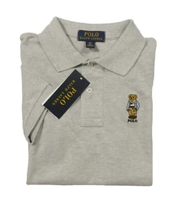 Polo Ralph Lauren Boys Grey Heather Embroidered Polo Bear Mesh Polo Shirt - Picture 1 of 4