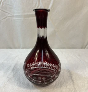 Vintage Czech Bohemian Cranberry Red Cut to Clear Decanter (NO TOPPER) - Picture 1 of 15
