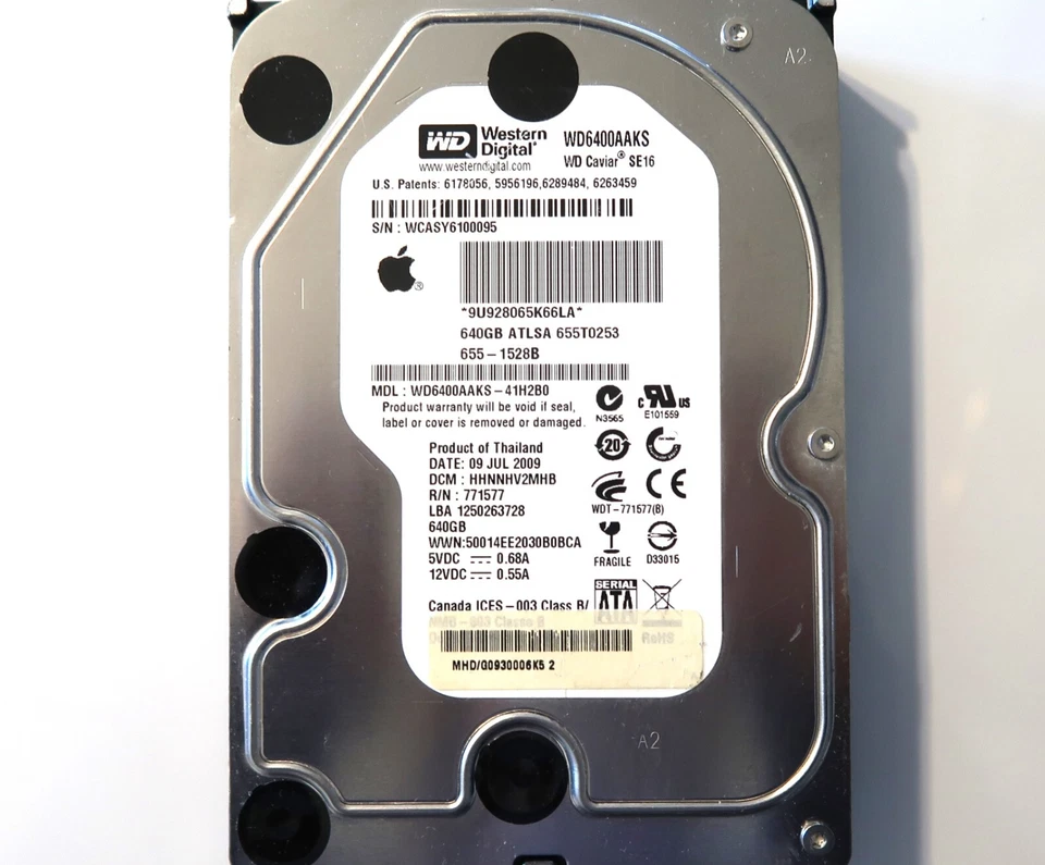 WD WD6400AAKS-41H2B0 HHNNHV2MHB (WCASY) Thailand 3.5" 640gb Sata HDD JUL-2009 - Image 1 of 1
