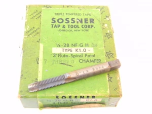 1pc used SOSSNER USA 1/4"-28 NF 3-FLUTE SPIRAL POINT TRIPLE TEMPERED HAND TAP - Picture 1 of 1