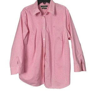 Lauren Ralph Lauren Damenhemd rosa Gingham bügelfrei geknöpft 3/4-Ärmel - Bild 1 von 12