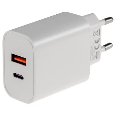 USB-C Ladegerät Ausg. 5V/3A 9V/2A 12V/1,5A USB-A+C Netzteil mit 230V Eurostecker - Bild 1 von 4