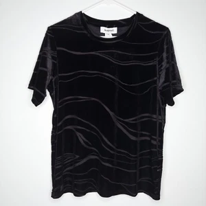 Desigual Velvet Top Medium Women Blk Semi-sheer Short Sleeve Round Neck Stretch - Picture 1 of 5