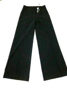 BCBG Max Azria Tabitha Black Pinstripe Wide Flare Leg Dress Pants w Cuffs 2 NWT - Picture 1 of 6