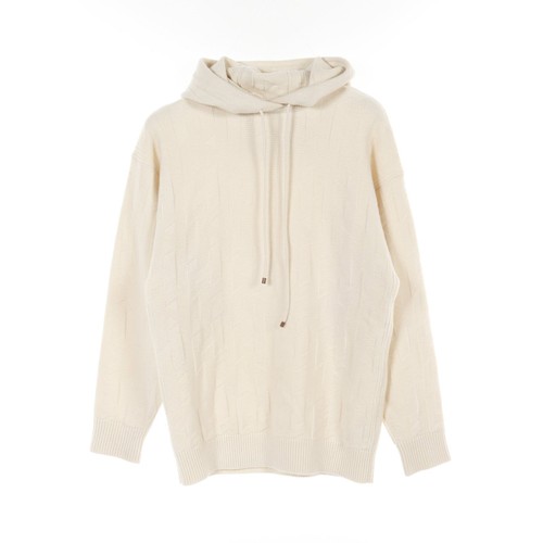 HERMÈS 【Tops】 Felpa con cappuccio pullover logo HERMES H stampa all over lana avorio Hermes