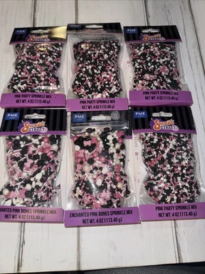 Paquete de 6 varillas rosa blanco negro fiesta tema cupcake pastel topper espolvorear mezcla Foto 1 de 3