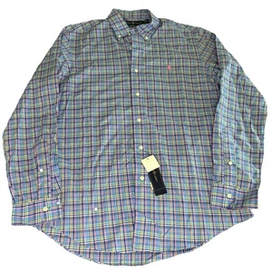 NWT Ralph Lauren Pastel Colors Blue Plaid Shirt Custom Fit Men’s Medium $89 - Picture 1 of 8
