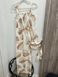 Damen Chicme Träger langes Hosenkleid mit Seitentaschen hellbraun und weiß Größe L - Bild 1 von 9