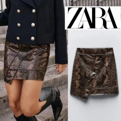 ZARA Snake Print Faux Vegan Leather Wrap Skort Mini Skirt Shorts Size Small - Image 1 of 4