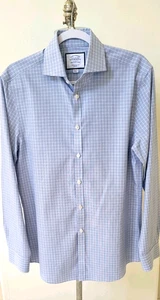 Charles Tyrwhitt 15 1/2/34 Xtraslim LGT BLAU & WEISS MICRO QUADRATISCH-BTN MANSCHETTEN - Bild 1 von 18