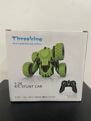 ThreeKing RC Stunt Car Toy for Kids Age 6+, 4WD Double Sided 360° Green NEW! - Image 1 of 4