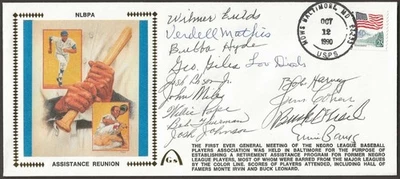 Ernie Banks + Buck O'Neil + 11 Firmados Ligas Negras Béisbol Gateway Estampilla Cachet Foto 1 de 4