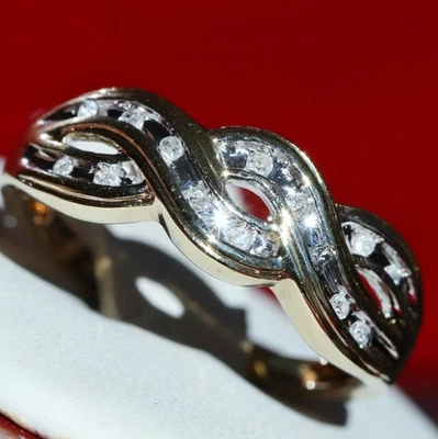 Anillo Oro 10k Multicolor 0.06ct Diamante Natural Remolino Talla 7 Vintage 2.29gr Foto 1 de 4