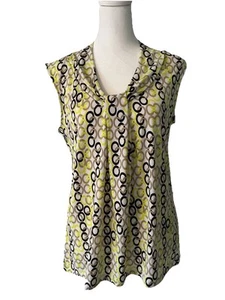DANA BUCKMAN Womens M Sleeveless Top Chain Link Pattern Lime Black Tan Knot Over - Picture 1 of 11