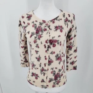 Talbots Cardigan Womens Petite Small Ivory Floral Wool Angora Rhinestone Buttons - Picture 1 of 11