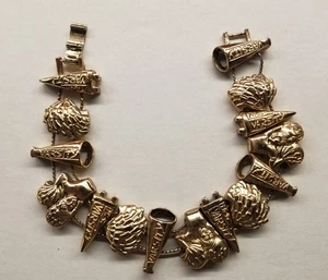 Vintage TOFA Bracelet Gold Tone Varsity Cheerleading Pom Pom Slide Link 7" - Picture 1 of 6