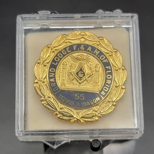 Grand Lodge Florida F&AM 55 Years Mason Pin Gold Tone Masonic Freemason Jewelry - Picture 1 of 15