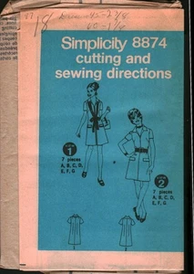 8874 Vintage Simplicity Sewing Pattern Misses Dress Casual 1970 18 UNCUT Sew OOP - Picture 1 of 1