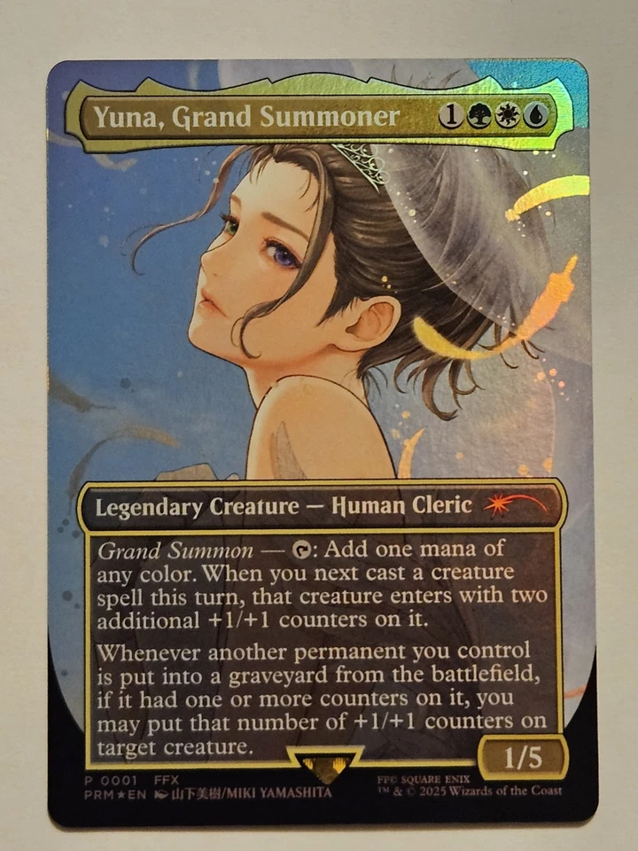 Yuna Grand Summoner Promo 0001 Final Fantasy MTG Borderless Foil Magic Gathering - Image 1 of 2