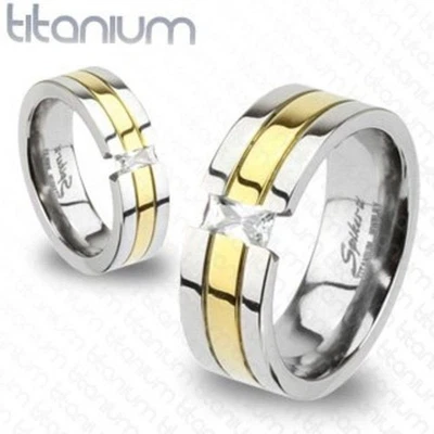 Solid Titanium with Gold Plated with CZ Stone Ring 6-11 - Image 1 of 4
