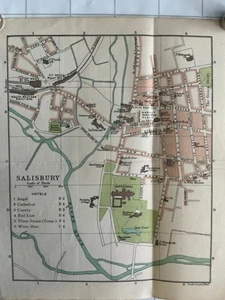 SALISBURY - 1908 Original Antique Street Map England Wiltshire Railway Cathedral - Picture 1 of 5