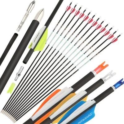 32" Pure Carbon Arrows 24T SP300-1000 Rubber Vanes Recurve Compound Bow Shooting - Image 1 of 4