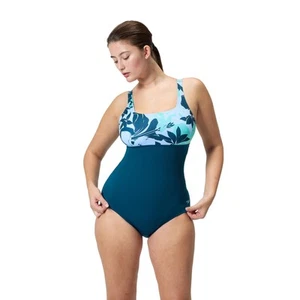 Traje de baño Speedo para mujer de una pieza ajustable cuello cuadrado corte moderado 18 - Imagen 1 de 7