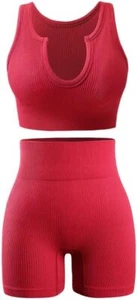 Workout Sets for Women Two Piece Outfits Sexy Gym Shorts (Red,Size:L) - Picture 1 of 5