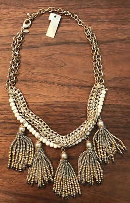 Nuevo $99 CHICO’S Borla Cuentas Collar Yuna Babero Distintivo Pieza Bronce Dorado Boho Foto 1 de 4