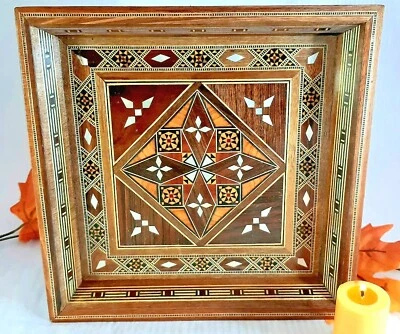 Wooden Tray inlaid mother of pearl Square & Octagon, Handmade. Christmas gift. - Image 1 of 4