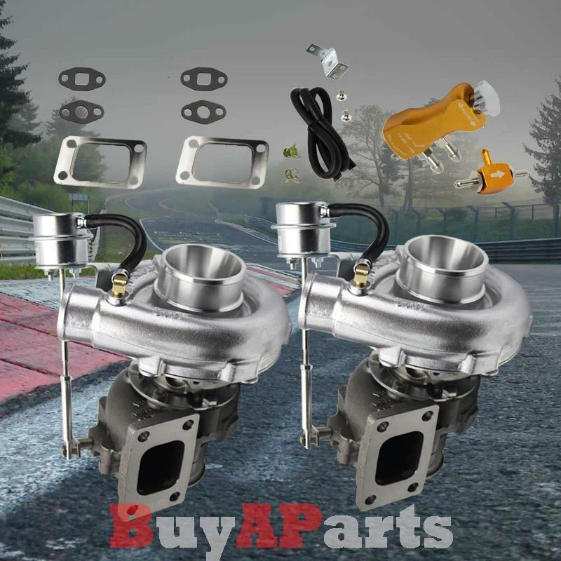 Turbocompresores gemelos Vband T3/T4 con puerta de descarga interna + controlador Boost dorado Foto 1 de 1