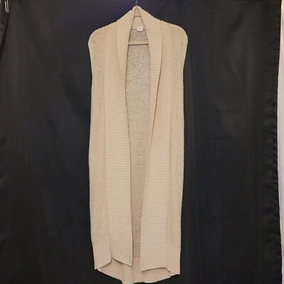 Gap Beige Long Line Open Knit Sleeveless Sweater Vest Shawl Collar Wmn's XL Boho - Image 1 of 4