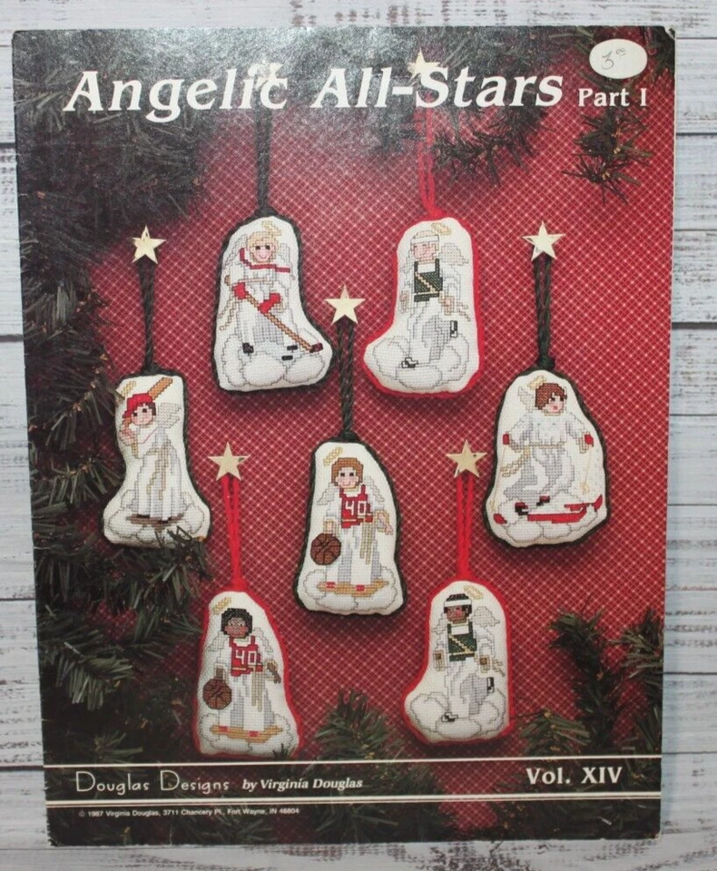 ANGELIC ALL-STARS cross stitch leaflet DOUGLAS DESIGNS baseball hockey skiing - Image 1 of 1