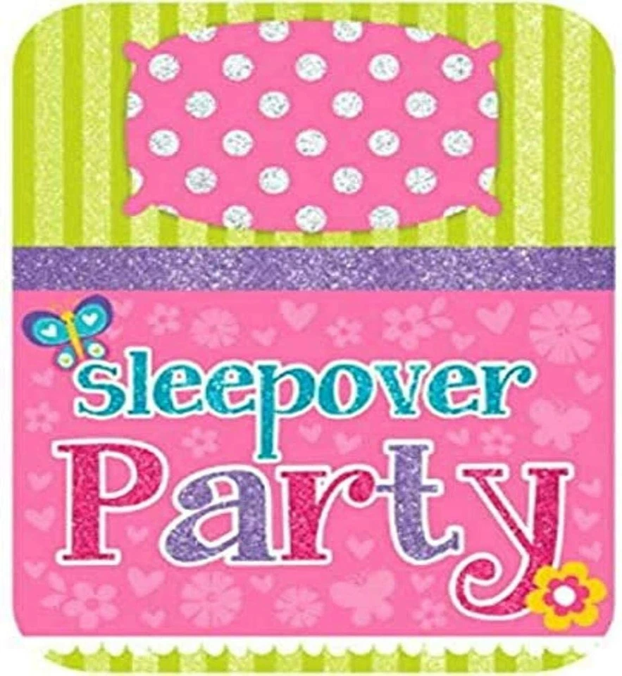 Sleepover Party Invitations Amscan 8CT w/ Envelopes Glitter - Image 1 of 1