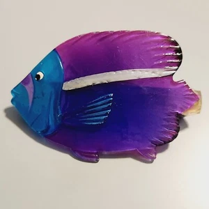 Vtg Kitsch Lucite Fish Sea Tropical Purple Blue Barrette Hair Clip Angelfish - Picture 1 of 6