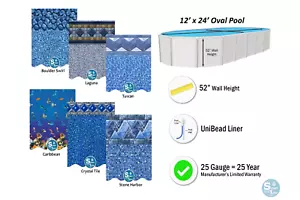 SmartLine 12' x 24' x 52" Oval Unibead 25 Gauge Above Ground Swimming Pool Liner - Picture 1 of 17