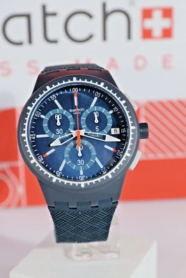 Swiss Swatch Limited Originals Gara Blue Chrono Silicone Men Watch 42mm SUSN410 - Image 1 of 4