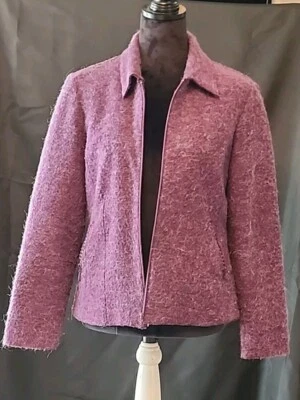 Joseph Ribkoff Purple Alpaca Wool Poly Blend Jacket Full-Lined Zip Front Pockets - Image 1 of 4