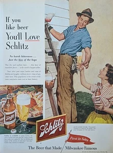 1953 vintage Schlitz beer print ad. Milwaukee Beer, Man & Ladder Painting House - Picture 1 of 1