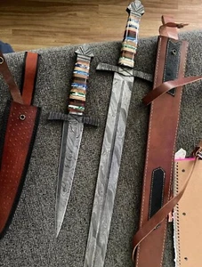 Spada acciaio damascato forgiato a mano 38" spada, 17" pugnale sopravvivenza, miglior regalo - Foto 1 di 15