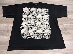 Vintage Skulls Bling Money All Over Print T-Shirt Black Goth Hip Hop Tee Size XL - Picture 1 of 7