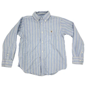 Vintage Ralph Lauren Button Shirt Boys 6 Blue Colored Pony 100% Cotton Striped - Picture 1 of 10