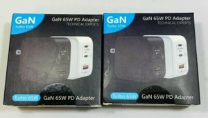 2 Turbo 65W GaN 65W PD Adapter USB-A USB-C Multiport Fast Charge PD 3.0 - Picture 1 of 6