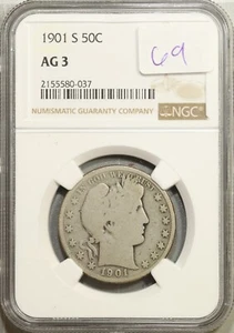 1901-S Barber Half Dollar 50c NGC AG3 #0-037 - Picture 1 of 2