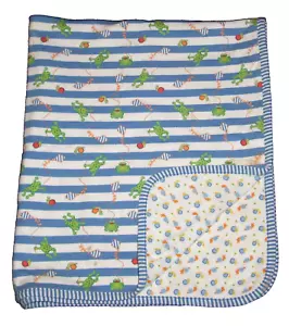 VTG Gymboree Sunny Summer Blue Green Stripe Frog Kite Snail Baby Blanket 1997 - Picture 1 of 5