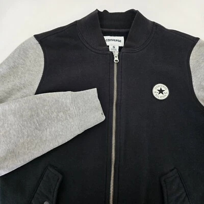Chaqueta Converse All Star Chuck Taylor para mujer con cremallera completa negra/gris talla pequeña Foto 1 de 4