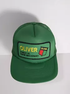 Vintage Oliver Farm Machinery Snapback Trucker Hat Foam Mesh Green Patch Cap - Picture 1 of 10