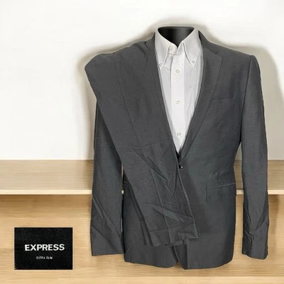 Traje Express 2 Piezas Hombre 36R Extra Delgado 31x30 Gris Algodón Cirujanos Dos Botones Foto 1 de 4
